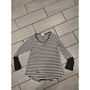 Hailey & Co. Striped Long Sleeve Tunic Top Lace Bell Cuffs Women M